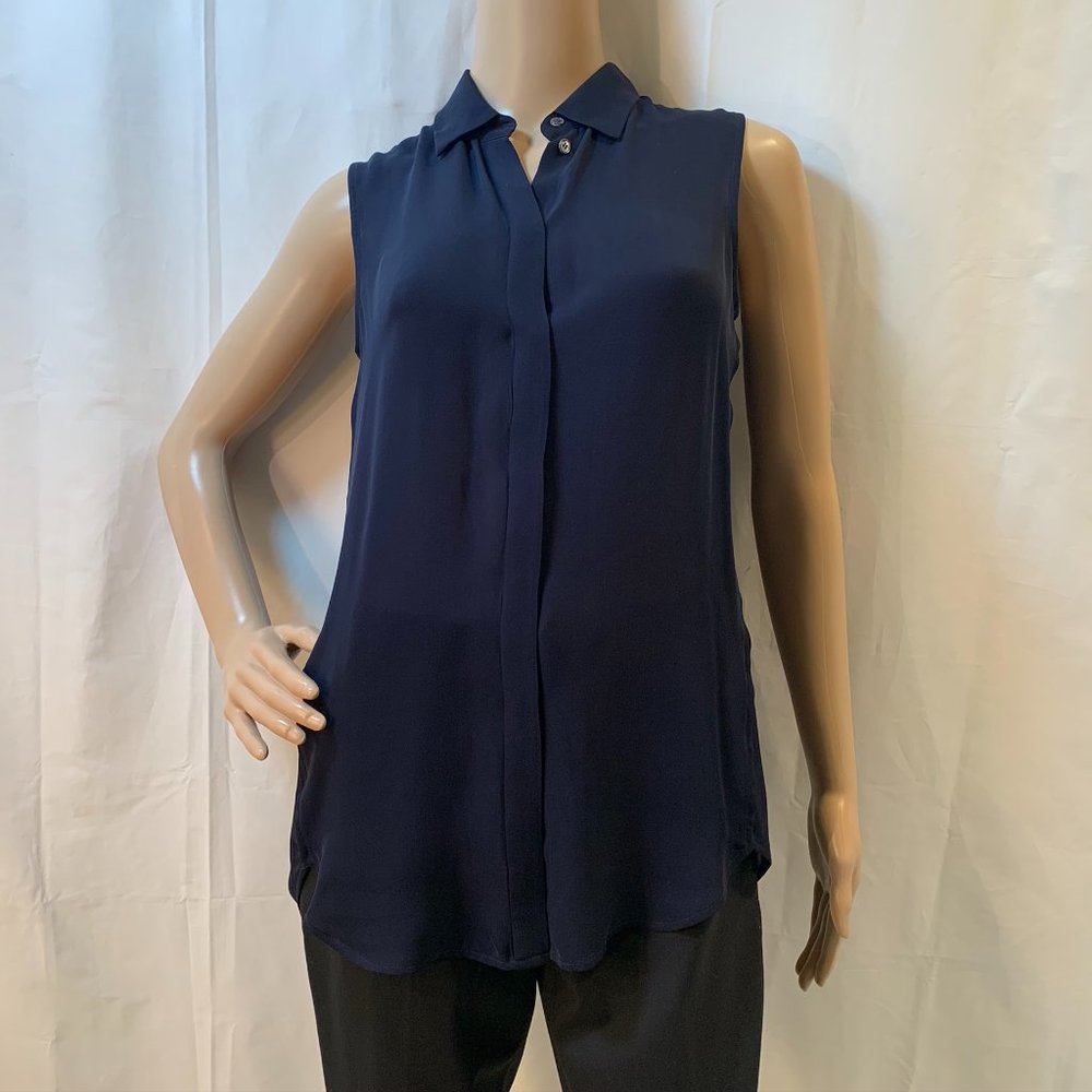 J Crew SZ 2P Navy Sleeveless High Low Blouse